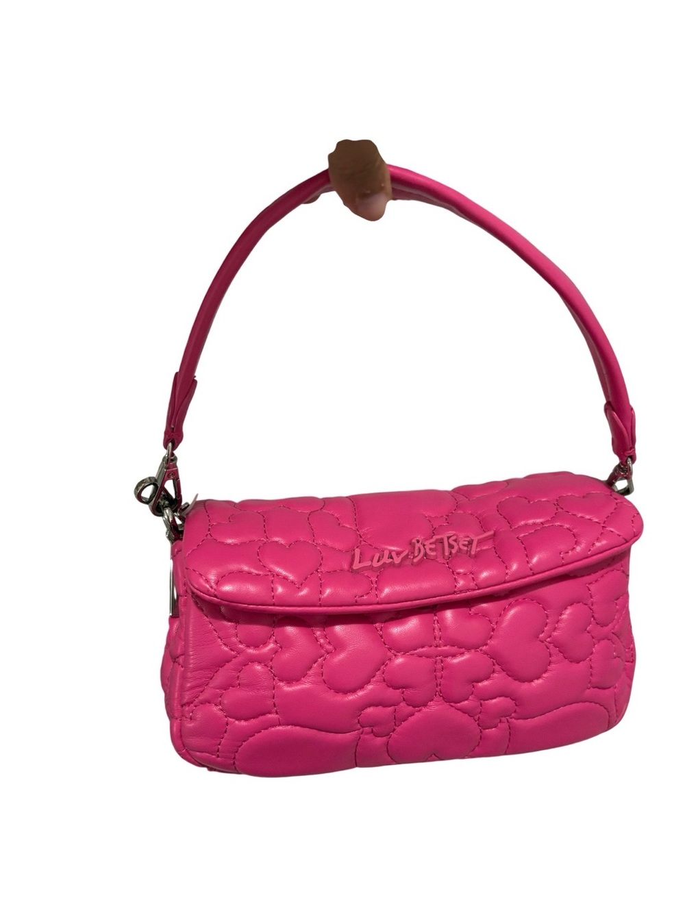 Betsey Johnson Hot Pink Quilted Heart Shoulder Bag